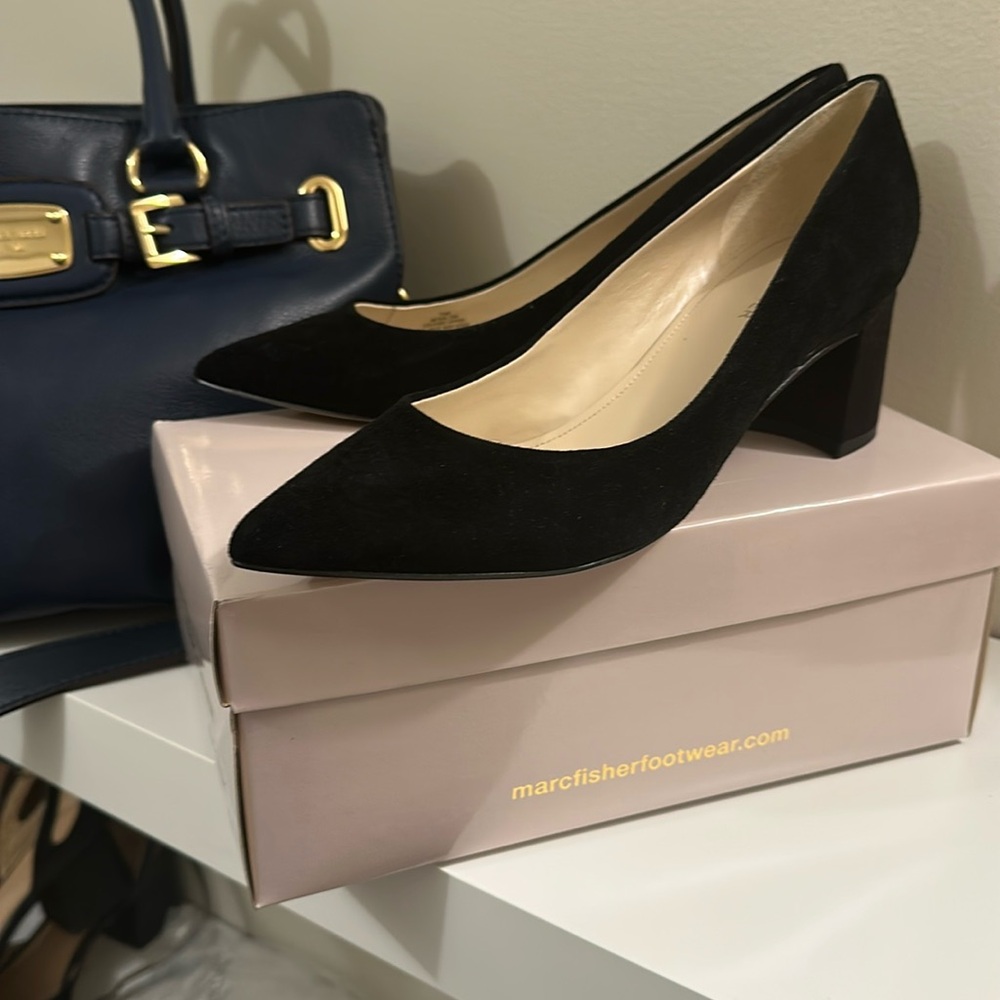 New condition. Marc Fisher black velvet block heels